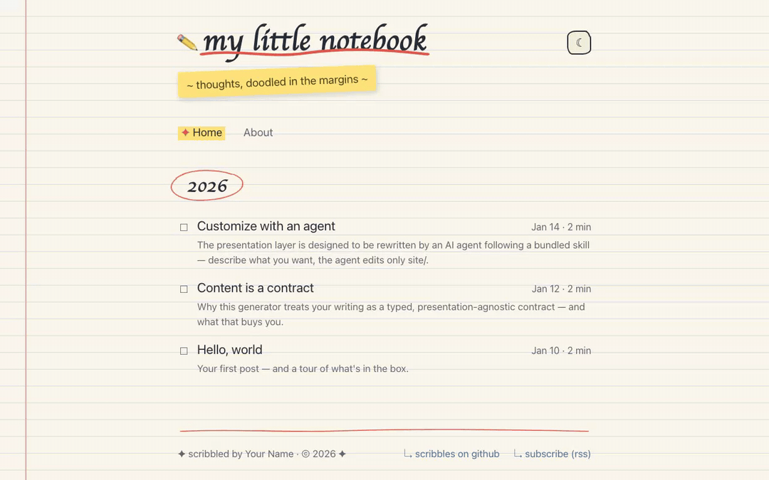 Hand-drawn notebook theme demo